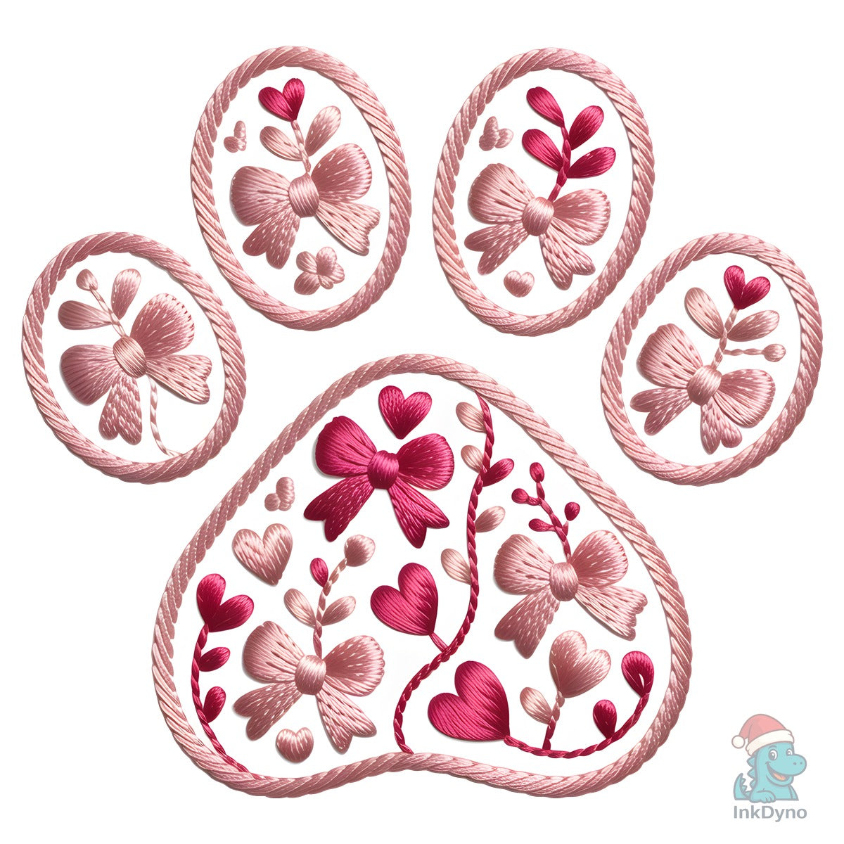 Pink Bow Paw Print Embroidery Style Pet