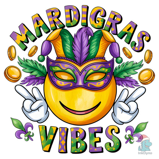 Mardi Gras Vibes Smiley Face - DTF Transfer