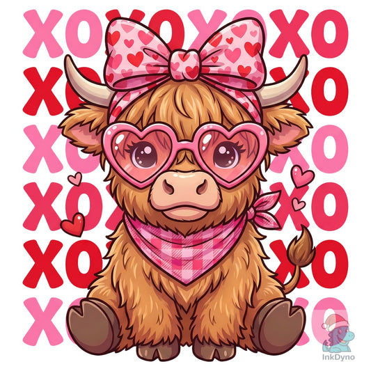 XOXO Cute Valentine Highland Cow - DTF Transfer