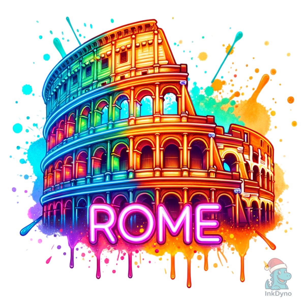 Colorful Neon Italy Rome Colosseum