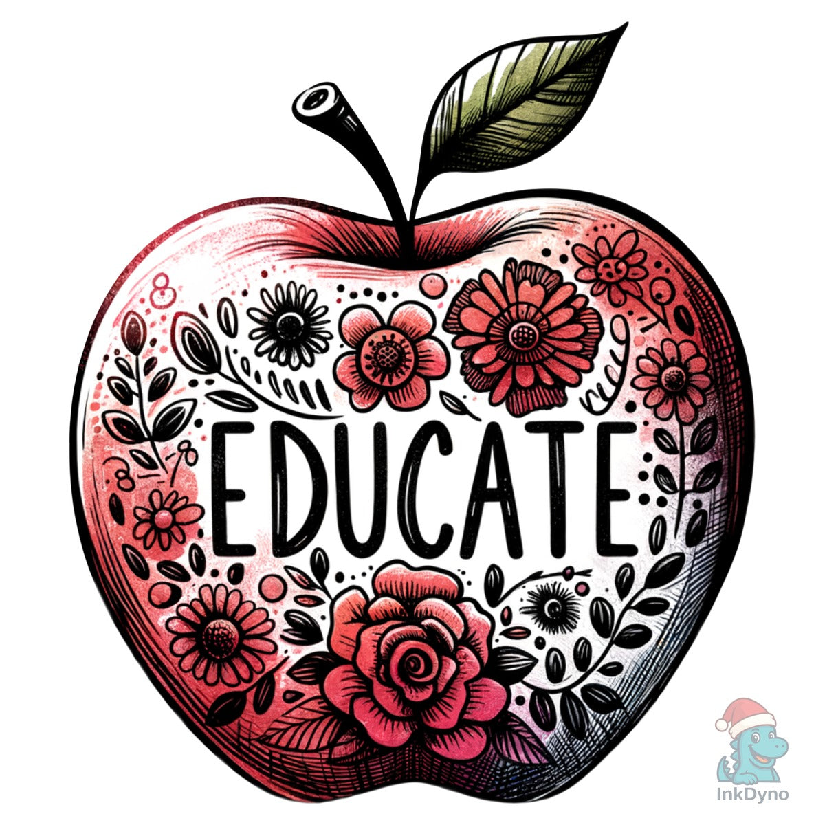 Retro Teacher Educate Floral Apple