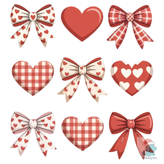 Cute Happy Valentine Bow & Hearts - DTF Transfer