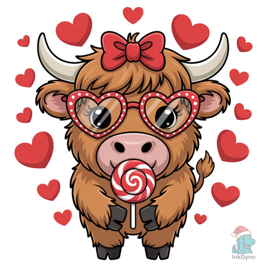 Cute Kawaii Valentine Highland Cow - DTF Transfer