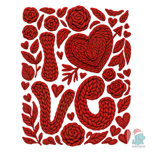 Faux Crochet Valentines Love Floral - DTF Transfer