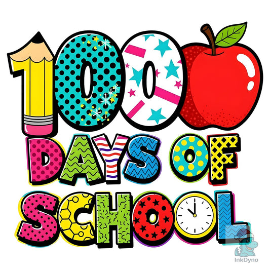 Bright Apple 100 Days of School - DTF Transfer