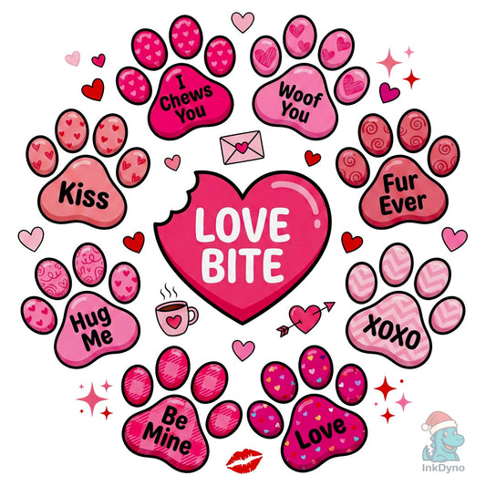 Cute Love Bite Paw Prints Valentine - DTF Transfer