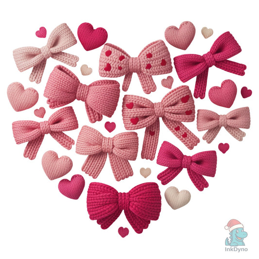 Knitted Bow Heart Collage Cute Bow - DTF Transfer