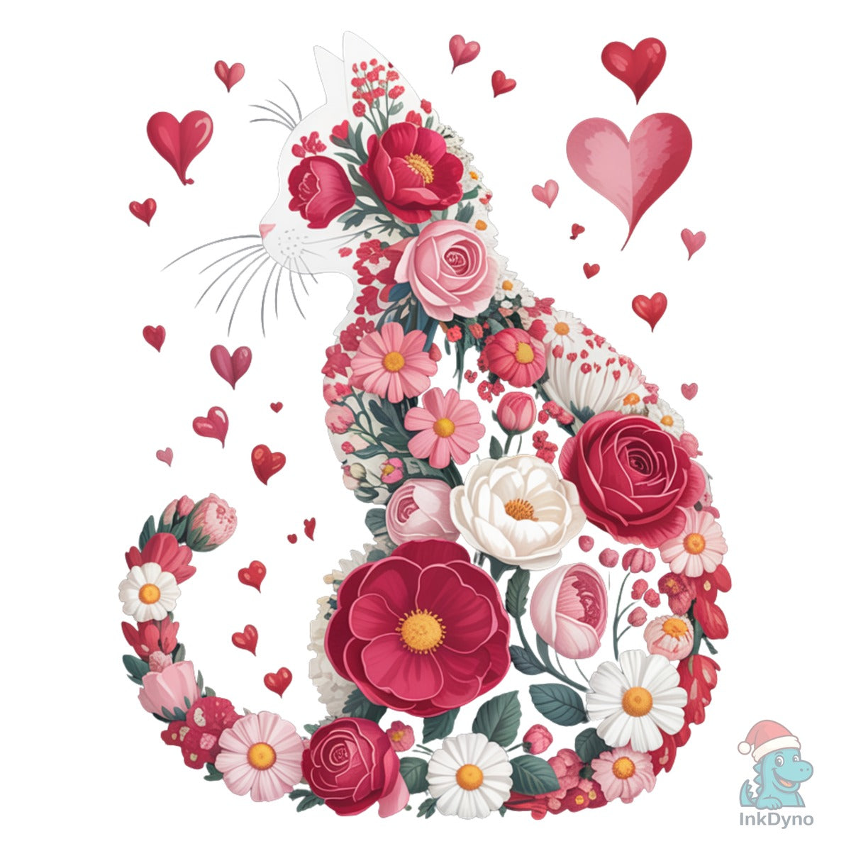 Valentine Floral Cat Illustration