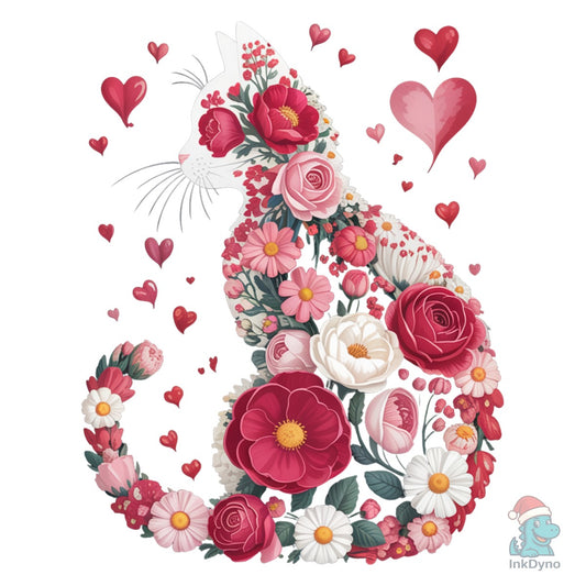 Valentine Floral Cat Illustration - DTF Transfer