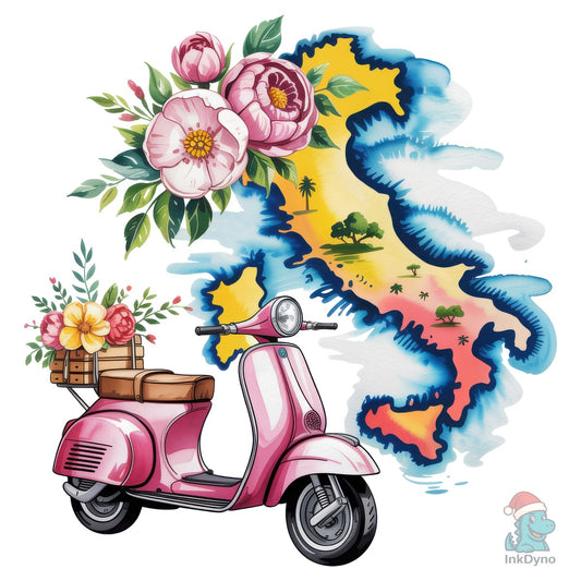 Italy Map Flowers Vacation Holiday - DTF Transfer