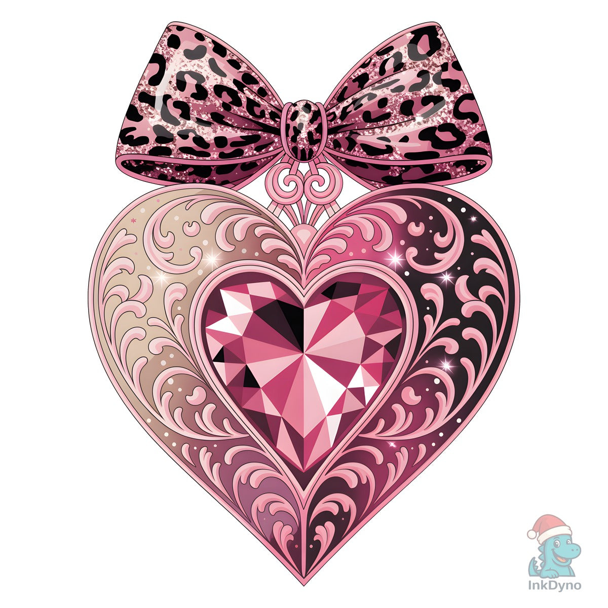 Pink Leopard Bow Gem Heart Sublimation