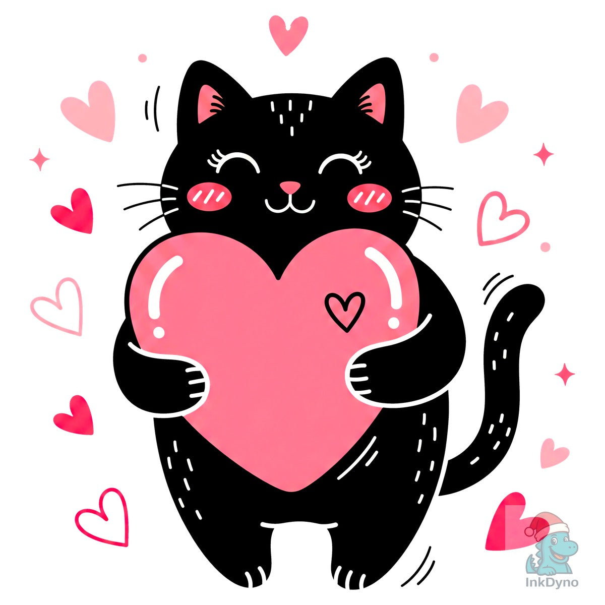 Valentine Black Cat Holding a Pink