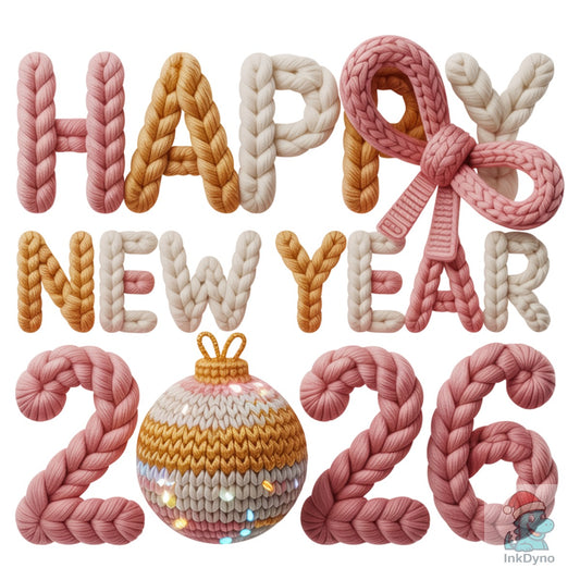 Crochet Yarn Happy New Year 2026 - DTF Transfer