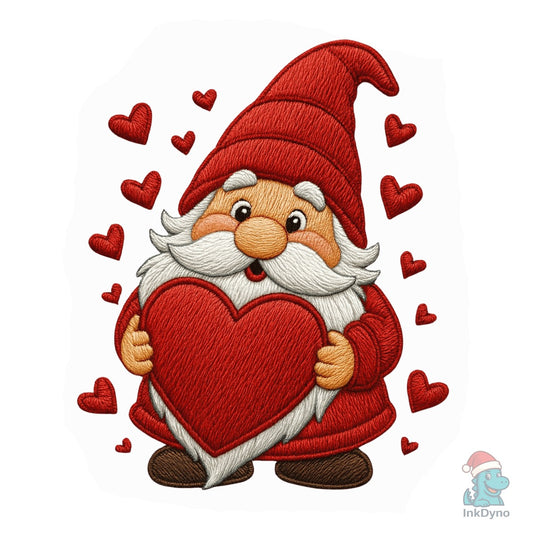Valentine Gnome Embroidery Style - DTF Transfer