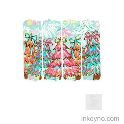 Colorful Christmas Trees With Wooden Plank Design — DTF Transfer