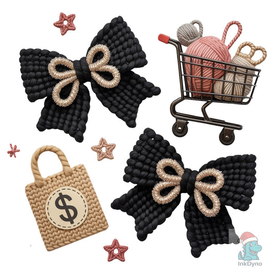 Faux Yarn Black Friday Bow & Cart - DTF Transfer