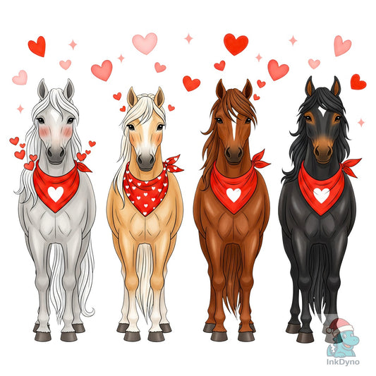 Cute Valentine Horses with Bandanas - DTF Transfer
