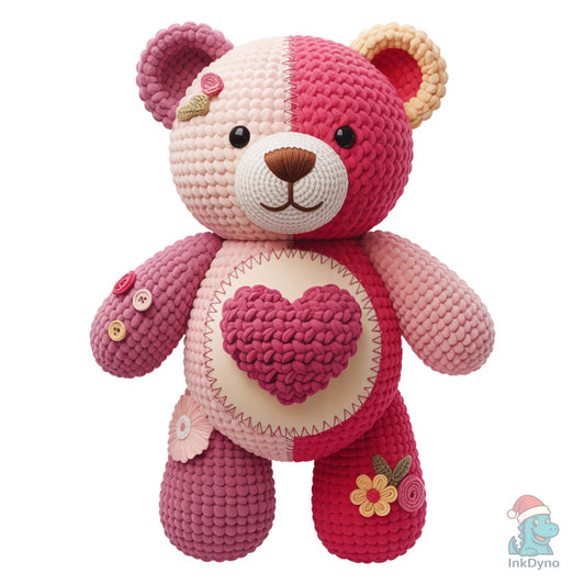 Patchwork Pink Teddy Bear - DTF Transfer