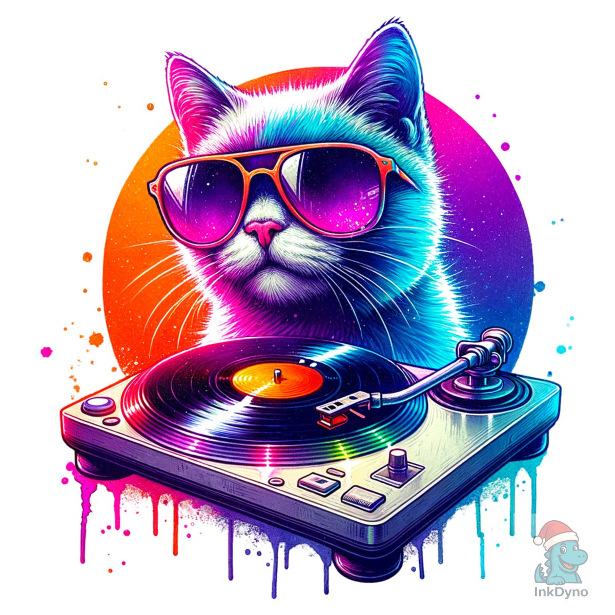 Colorful Neon DJ Cat Music Lover
