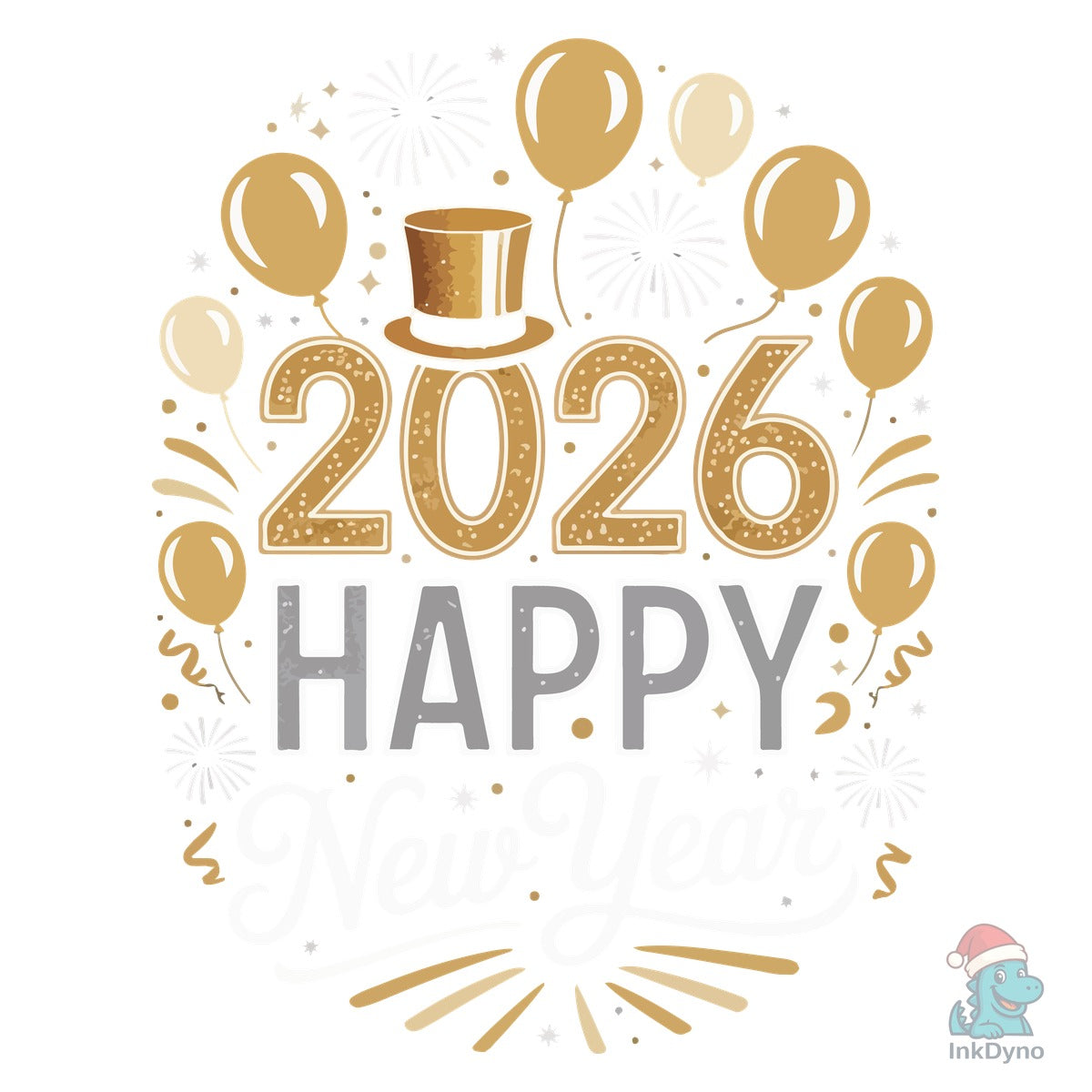 2026 Happy New Year Balloons and Firewor