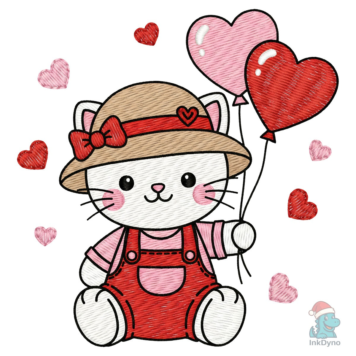 Cute Valentine Cat Embroidery Style