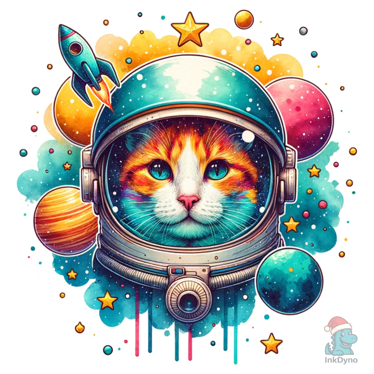 Astronaut Cat Colorful Planets