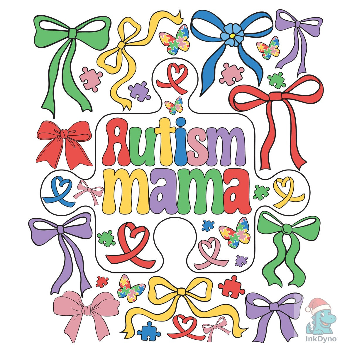 Autism Mama Colorful Bows Design