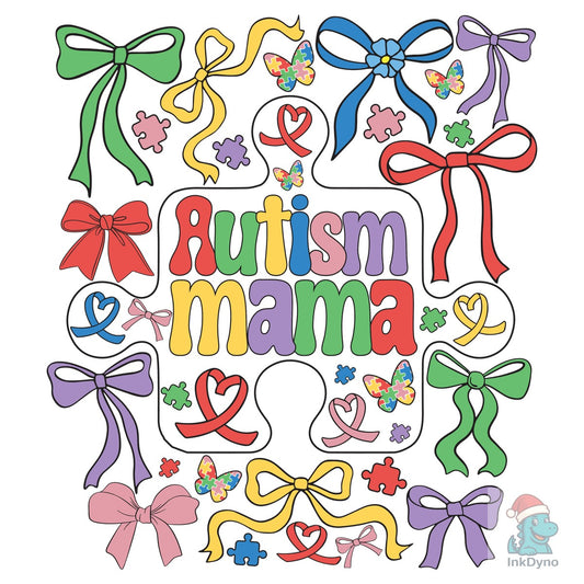 Autism Mama Colorful Bows Design - DTF Transfer