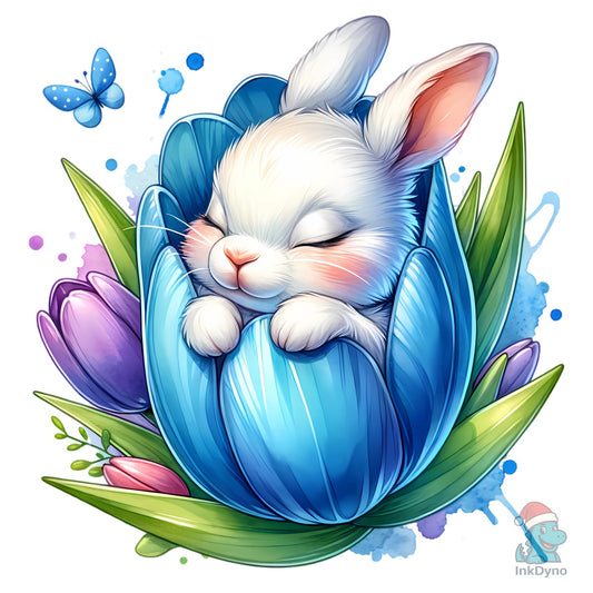 Bunny Rabbit Blue Flower - DTF Transfer