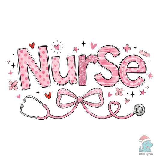 Valentine Pink Nurse Stethoscope Bow - DTF Transfer