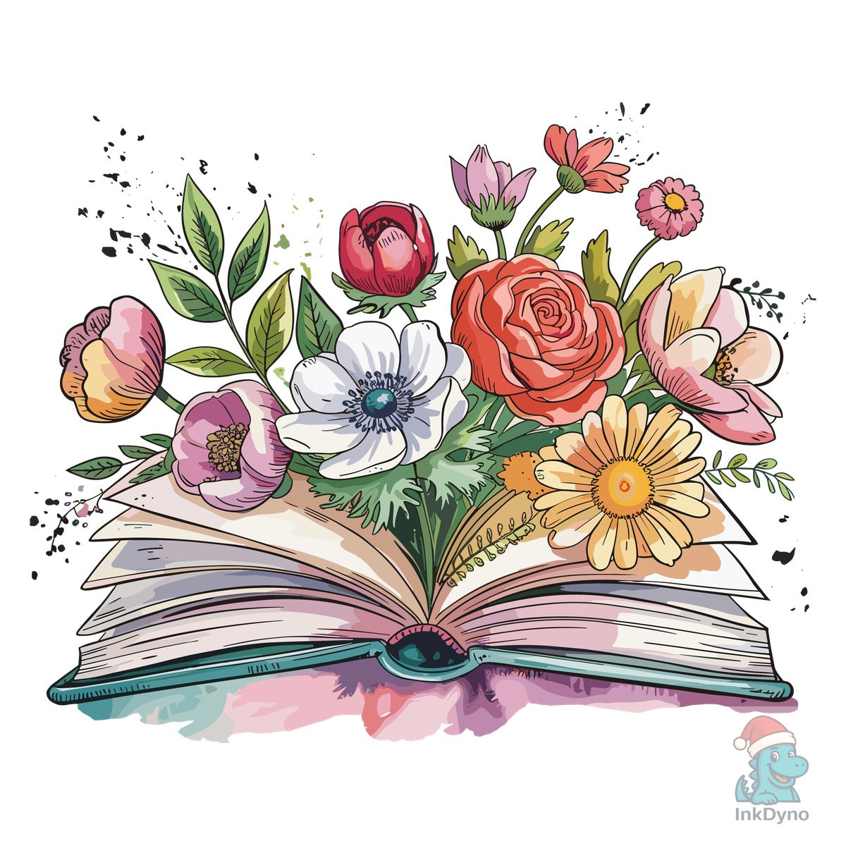 Open Book Silhouette with Flower T-shirt