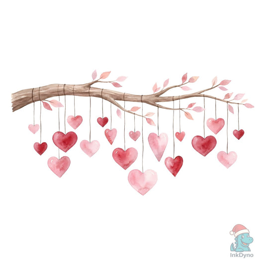 Watercolor Hanging Hearts Sublimation - DTF Transfer
