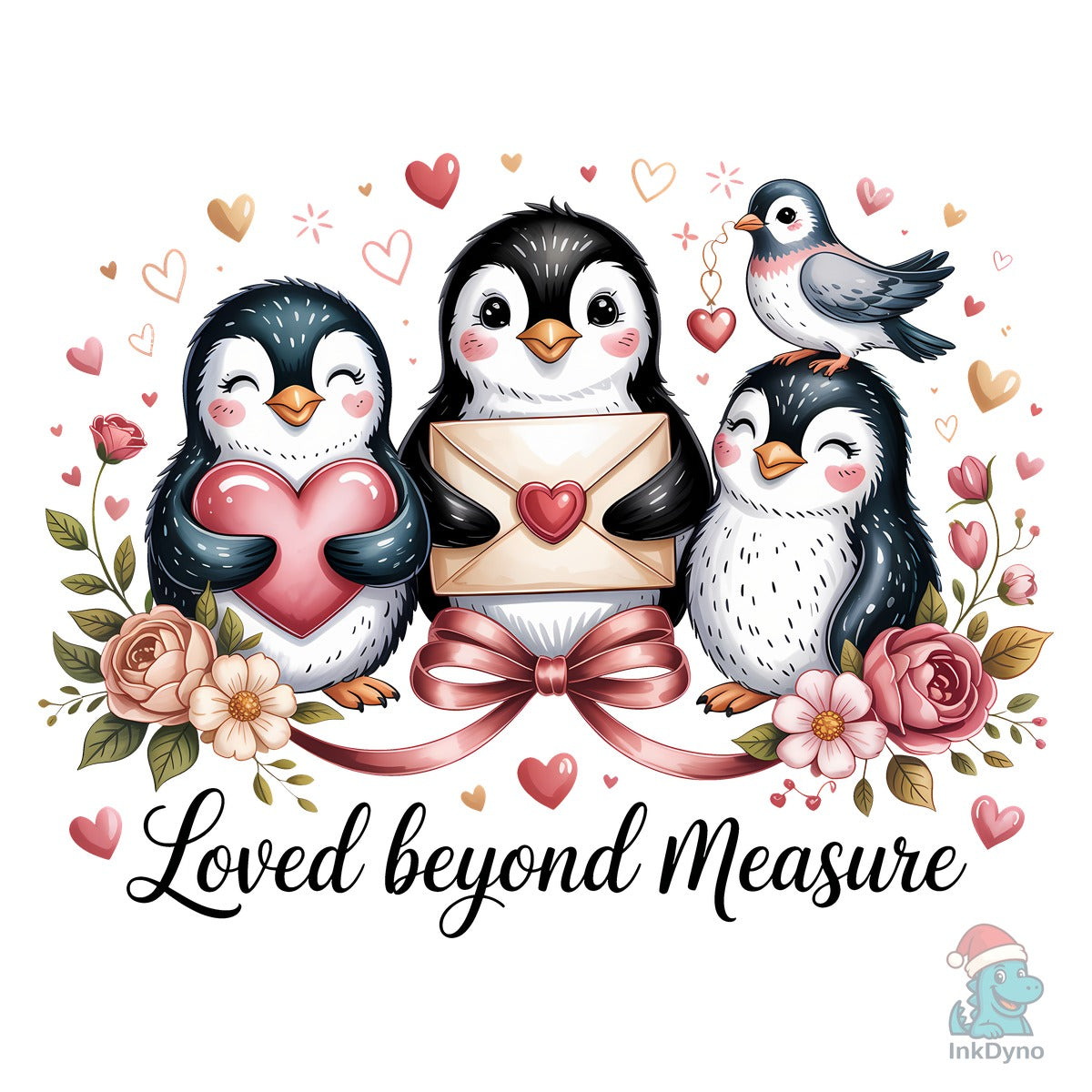 Cute Valentine Penguin Love Floral