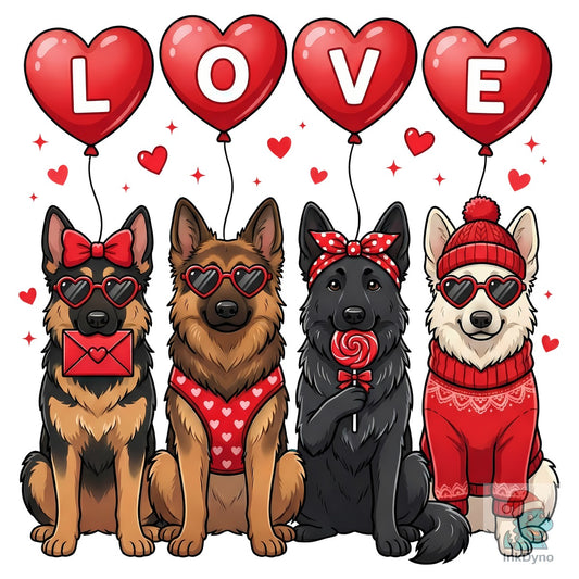 Cute Valentine German Shepherd Dogs - DTF Transfer