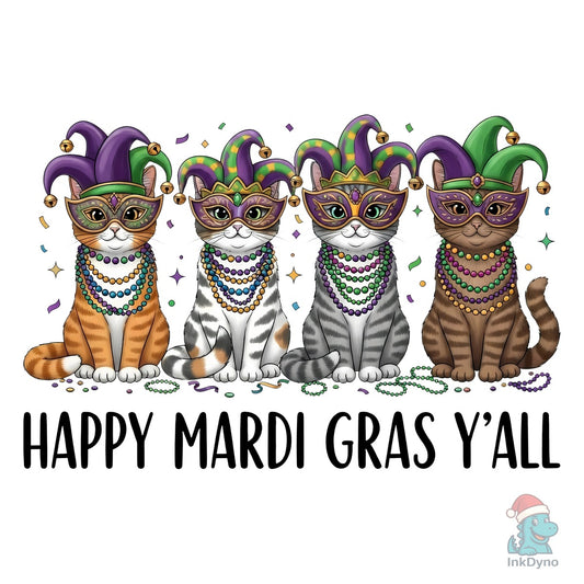 Happy Mardi Gras Y'all Cat - DTF Transfer