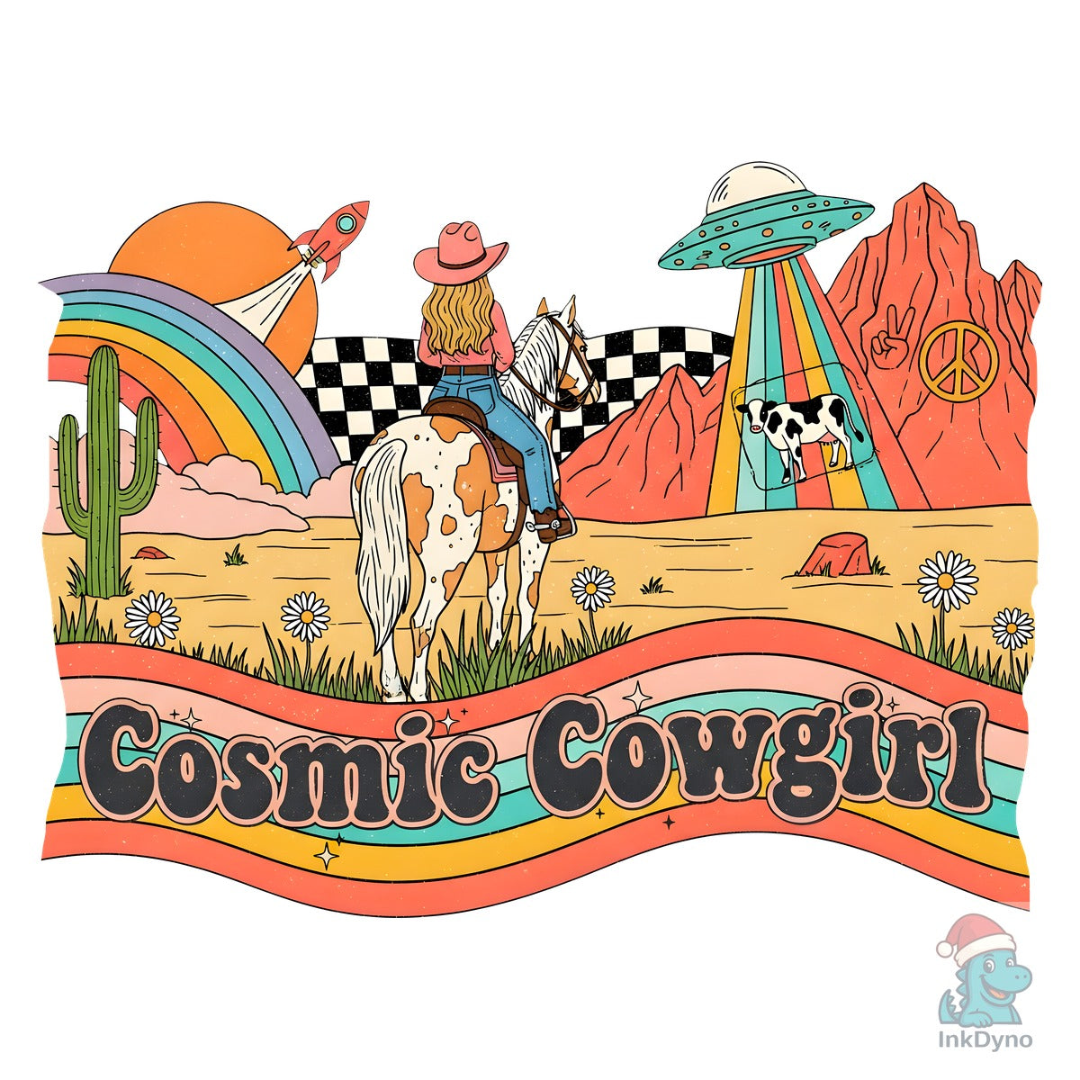 Cosmic Cowgirl Space Cow UFO Sun