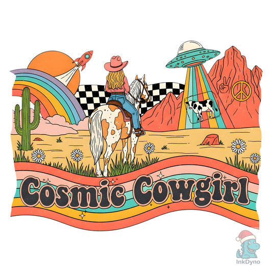 Cosmic Cowgirl Space Cow UFO Sun - DTF Transfer