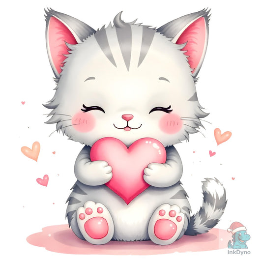 Cute Kitten Holding Pink Heart - DTF Transfer