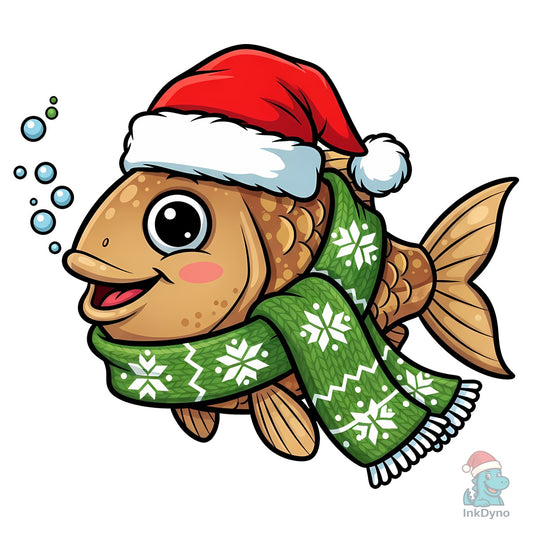 Festive Fish with Santa Hat & Winter - DTF Transfer