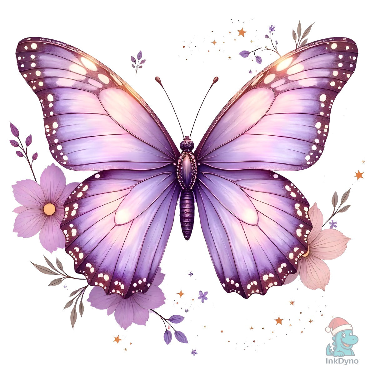 Purple Butterfly Floral T-Shirt Design