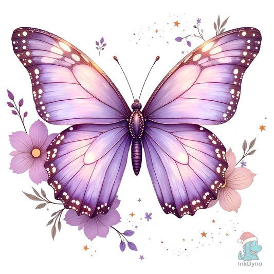 Purple Butterfly Floral T-Shirt Design - DTF Transfer