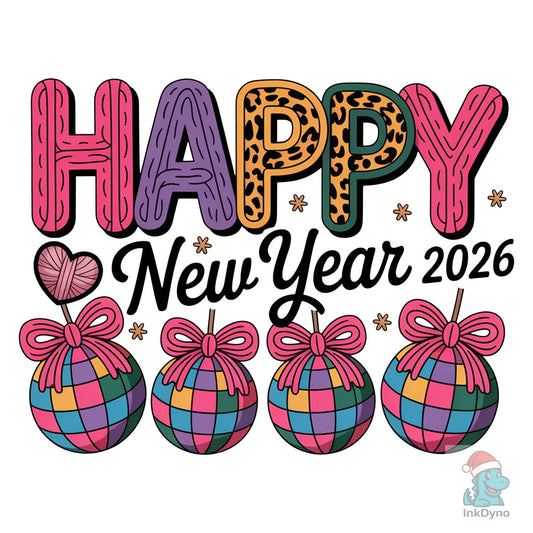 Colorful Happy New Year 2026 Groovy - DTF Transfer