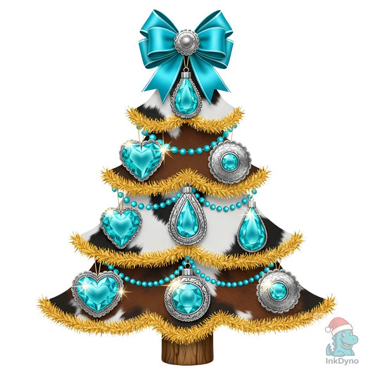 Turquoise Western Christmas Tree - DTF Transfer