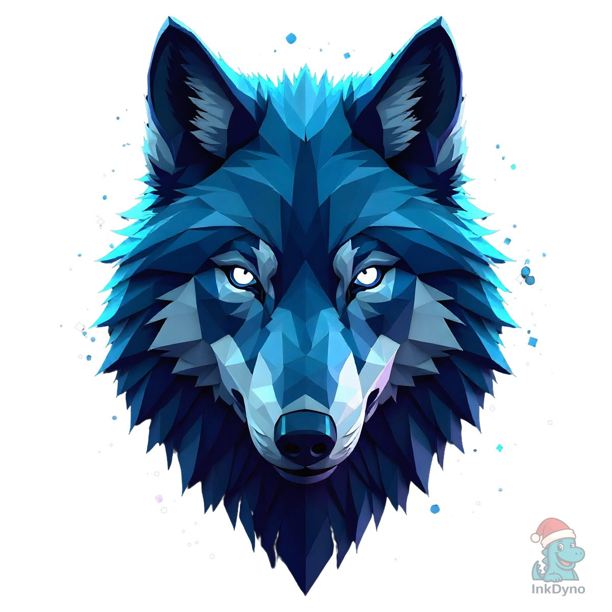 Geometric Blue Wolf Head T-Shirt Design