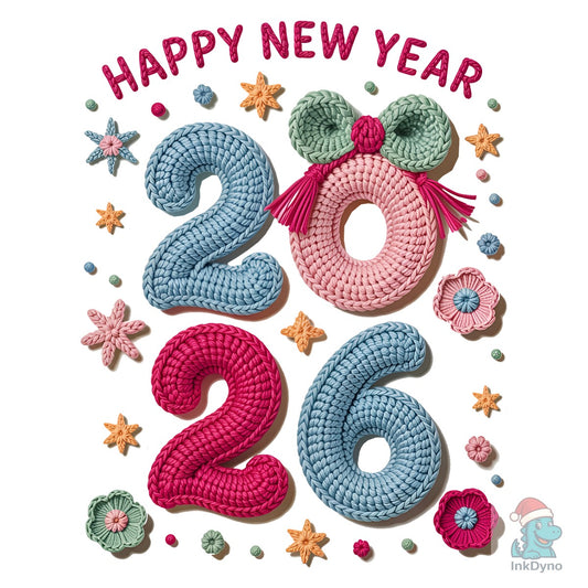 Happy New Year 2026 Crochet Yarn PN - DTF Transfer