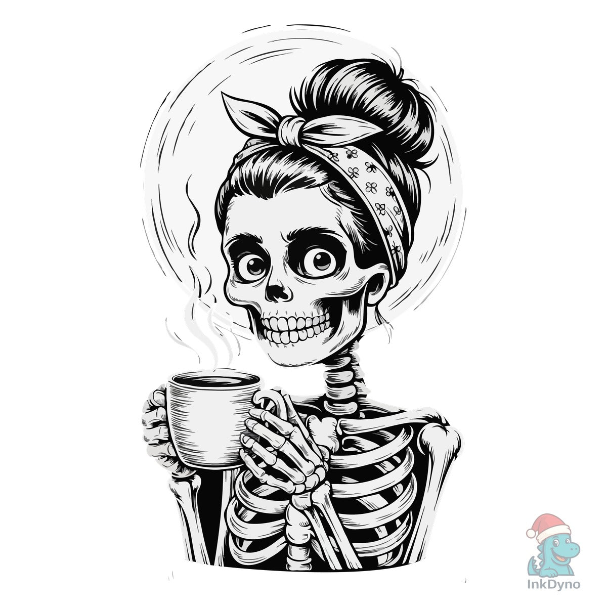 Skeleton Woman Steaming Coffee