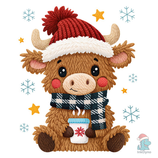 Crochet Yarn Christmas Highland Cow - DTF Transfer