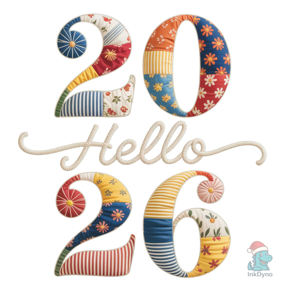 Cute Patchwork Happy New Year 2026
