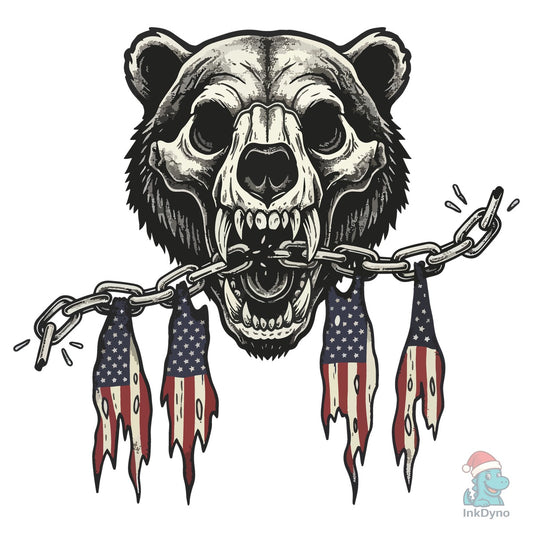Bear Skull with Flags and Chain Graphic - DTF Transfer