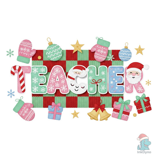 Faux Yarn Crochet Christmas Teacher - DTF Transfer